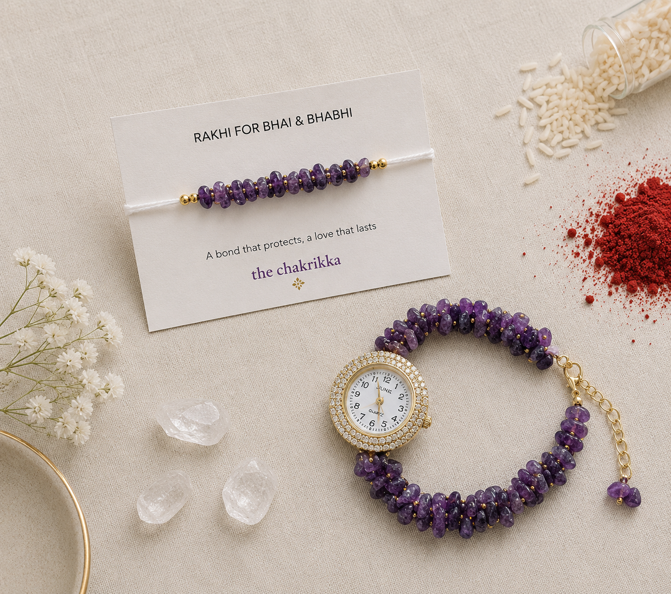 Amethyst Bhai-Bhabhi Rakhi & Lumba Set