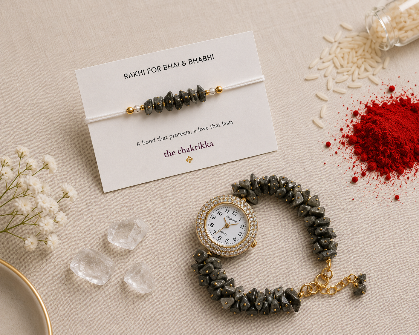 Black Tourmaline Bhai-Bhabhi Rakhi & Lumba Set