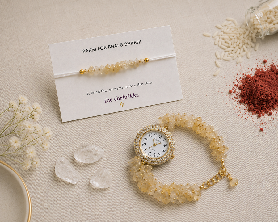 Clear Quartz Bhai-Bhabhi Rakhi & Lumba Set