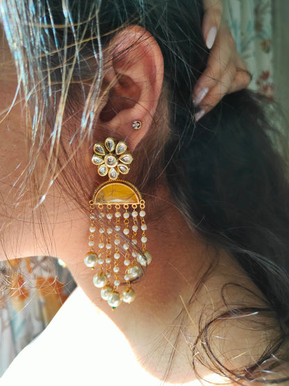 Golden Drape Pearl Chandelier Earrings