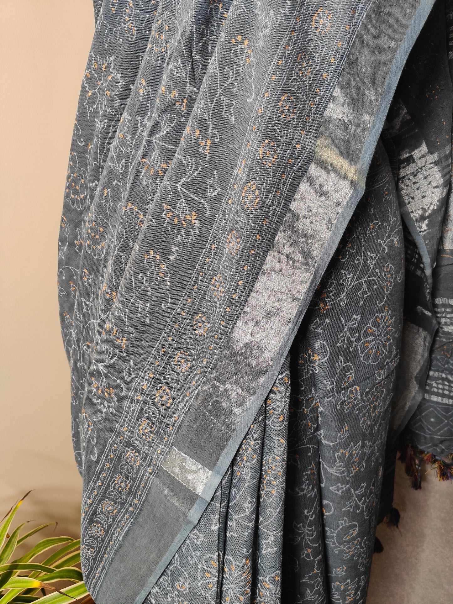 Printed Gray Saree