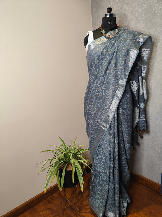 Printed Gray Saree