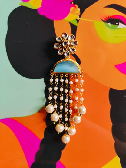 Golden Drape Pearl Chandelier Earrings