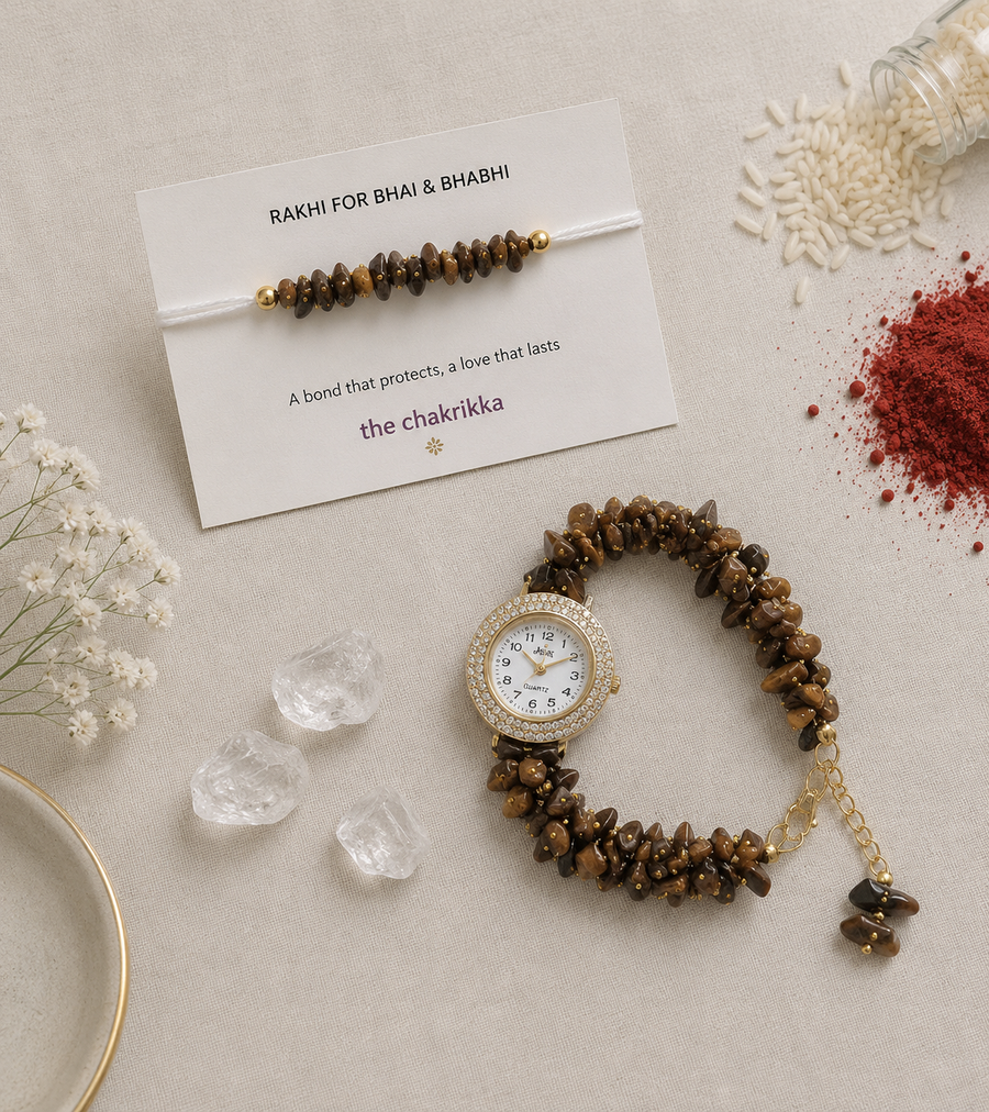 Tiger Eye Bhai-Bhabhi Rakhi & Lumba Set